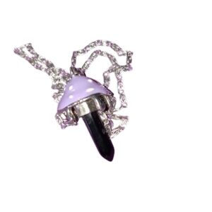 Elegant Silver and Purple Pendant Necklace Obsidian Mushroom Gifts Him Her